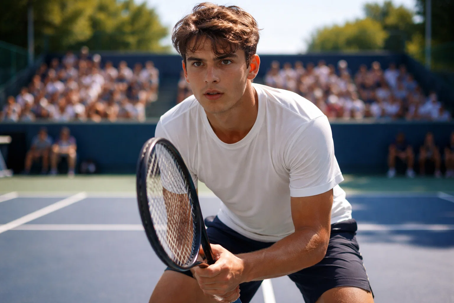 Jonge tennisspeler tijdens Challenger Tour wedstrijd