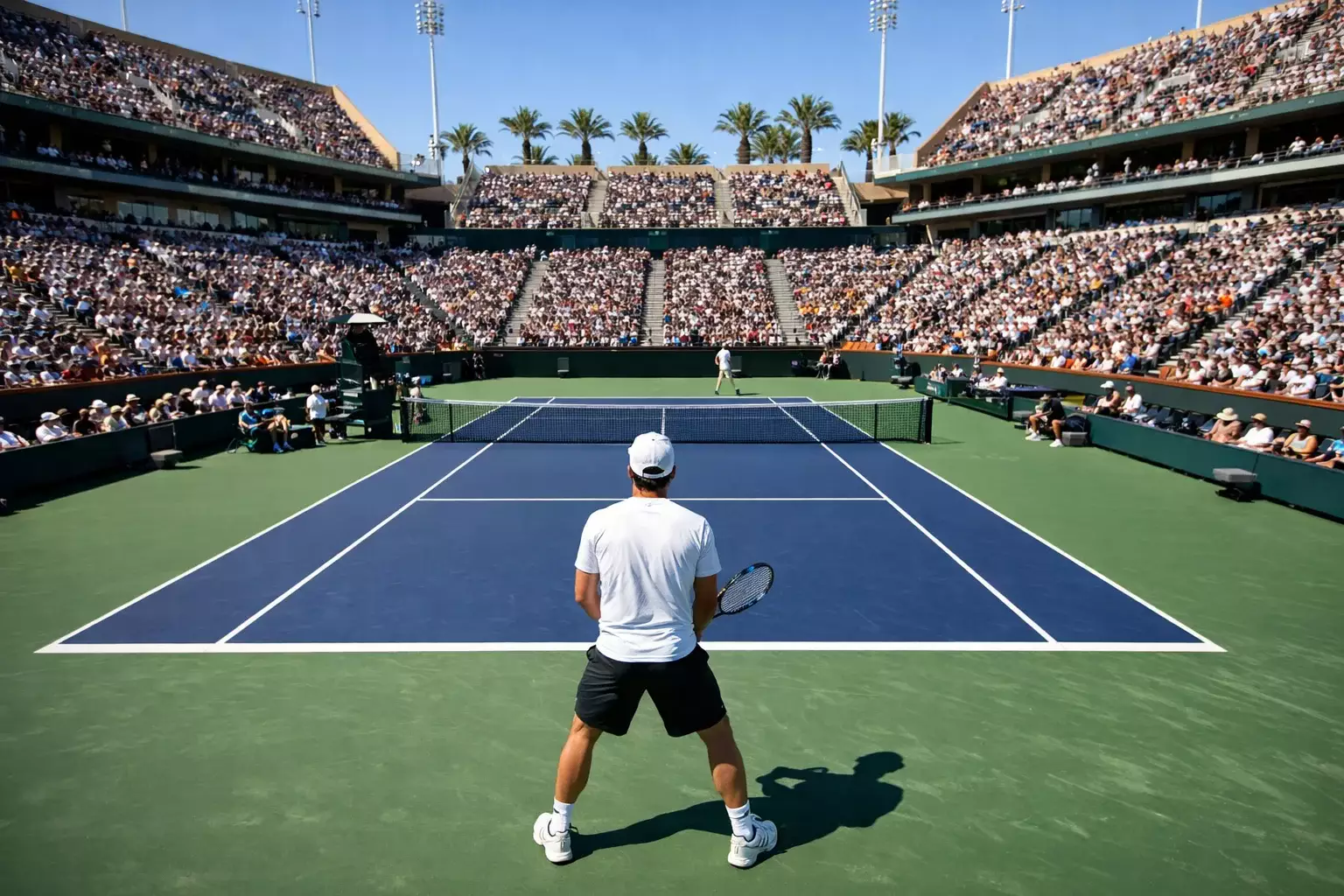 Professioneel tennistoernooi op een hardcourtbaan tijdens een Masters 1000 evenement