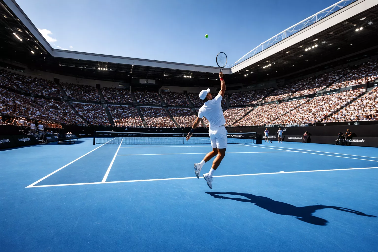 Hardcourt tennisbaan in Melbourne Park tijdens de Australian Open