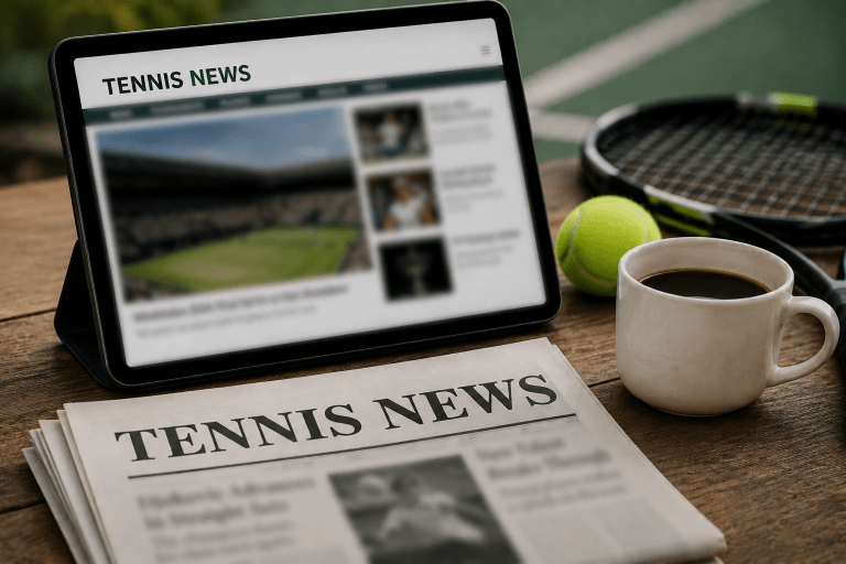 Laatste tennisnieuws, toernooiresultaten en spelersranglijsten op een laptop
