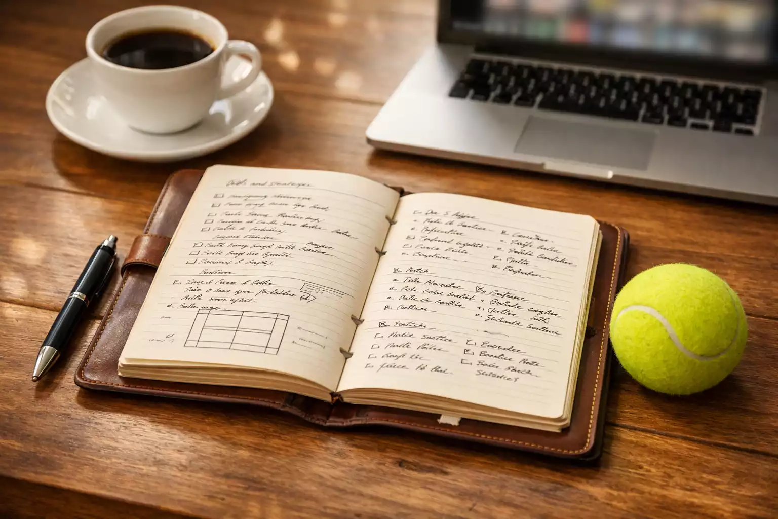 Aantekeningen en notitieblok met tennistoernooi planning