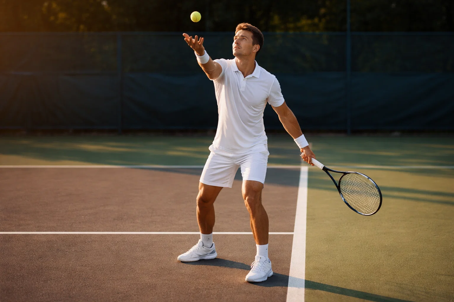 Tennisser bereidt zich voor op een service tijdens een professionele wedstrijd