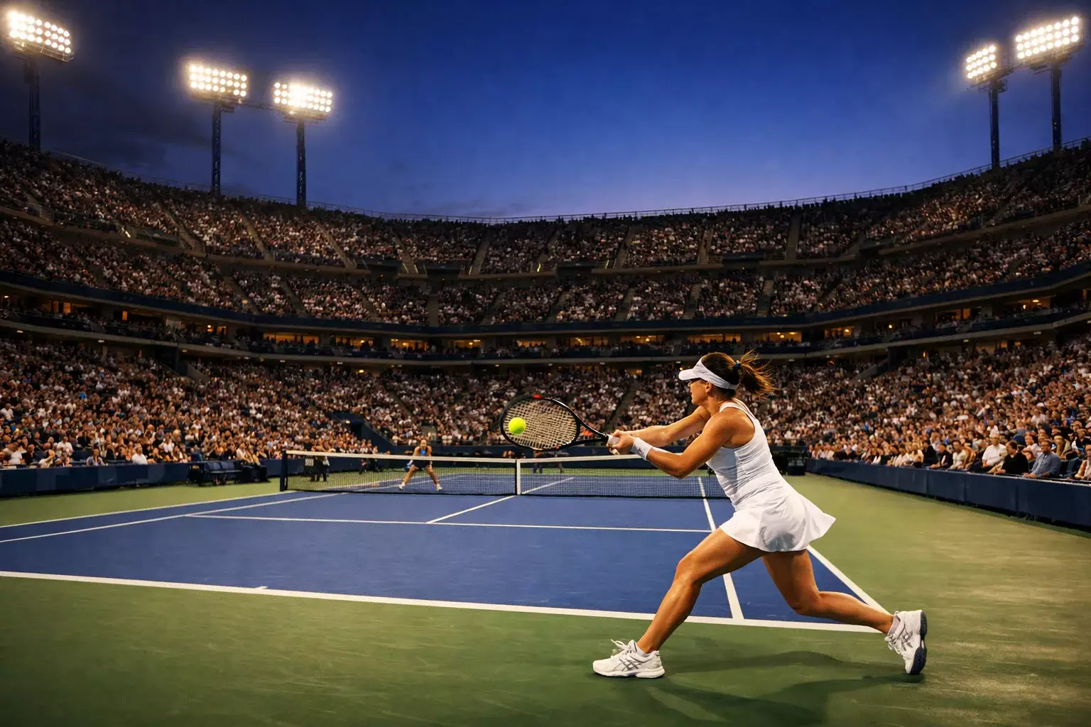 Hardcourt tennisbaan in het Arthur Ashe Stadium in New York
