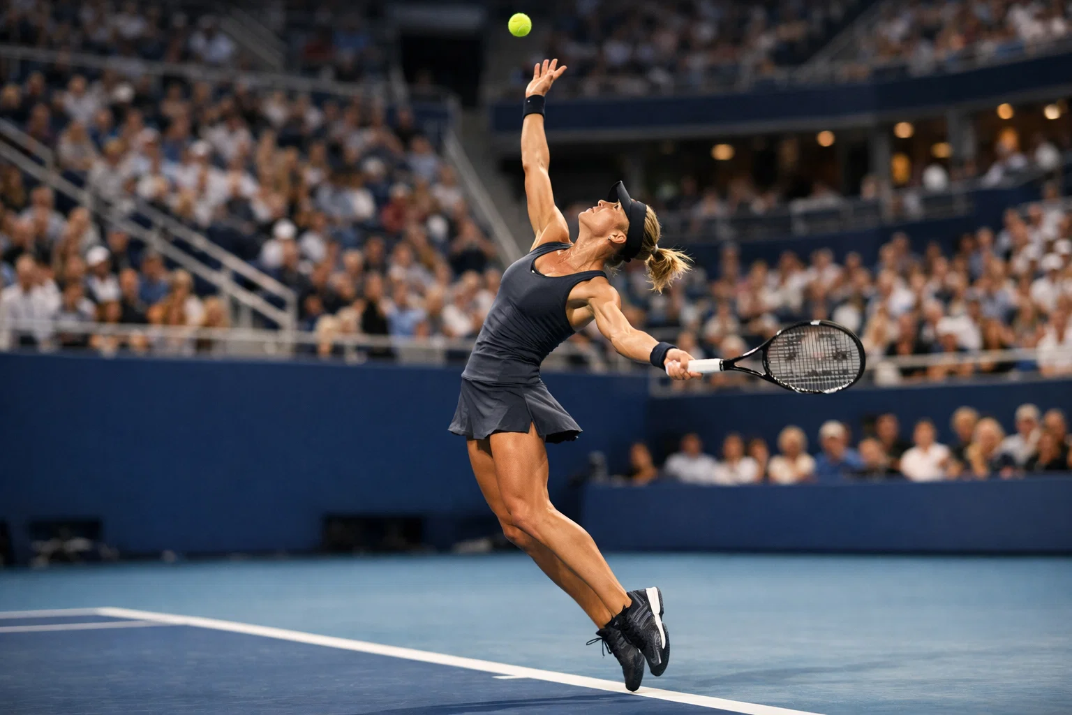 WTA tennisspeelster serveert op professioneel toernooi